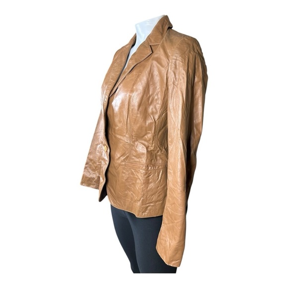 Jones New York Jacket Brown 100% Leather Collared Buttons Pockets Lined Size 6 - Picture 2 of 8